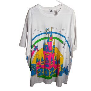 Disney Parks 2024 Shirt Adult 3XL White Colorful Cinderella Castle Top NWT
